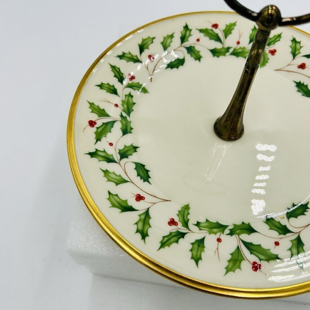 Lenox Holiday Holly Berry Center Handle 8" Server Tidbit Tray USA - Picture 3 of 7